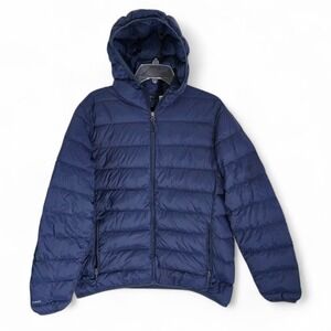 Eddie Bauer Down Jacket Hooded Full Zip Blue EB650 Fill Power Mens Large